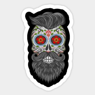 Gothic Day Of The Dead - Stars Sugar Skull - Hipster With Beard 2 Sticker